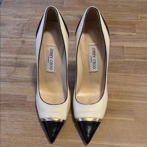 Jimmy Choo Black and Cream Pointed Heels (3inch)